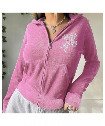 Y2k Zip Up Cropped Hoodie Womens Vintage Graphic Hooded Top Aesthetic Fairycore Sweatshirt Jacket with Pockets Y2k Pink $11.2...