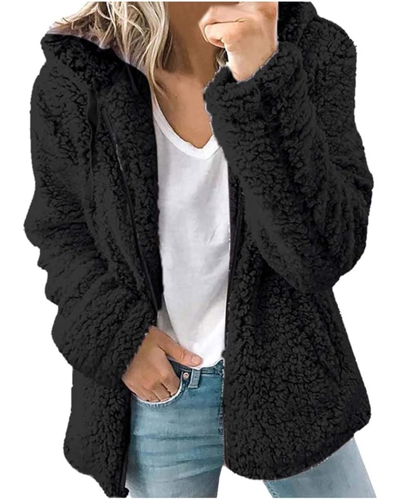 Womens Oversized Hoodies Fleece Sweatshirts Long Sleeve Warm Winter Zip-Up Fluffy Outwear Jacket with Pockets Black 3 $12.48 ...