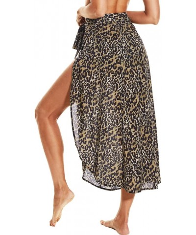 Women's Swimwear Cover Up Tie Waist Split Wrap Skirt Beach Sarong Swimsuit (Reg & Plus Sizes) Leopard $14.57 Swimsuits