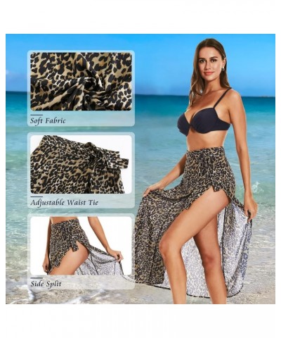 Women's Swimwear Cover Up Tie Waist Split Wrap Skirt Beach Sarong Swimsuit (Reg & Plus Sizes) Leopard $14.57 Swimsuits