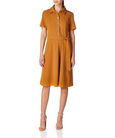 Women's Collared Button-up Midi Dress with Waist Tie Amber $31.45 Dresses