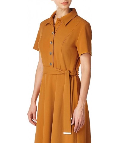 Women's Collared Button-up Midi Dress with Waist Tie Amber $31.45 Dresses