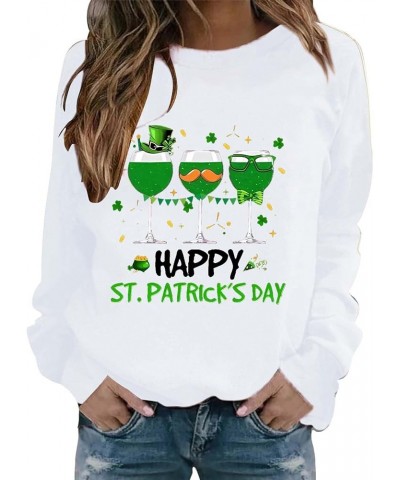 Womens St. Patrick's Day Clover Printed Hoodies Irish Shamrock Green Sweatshirt Long Sleeve Round Neck Pullover Tops White 3 ...