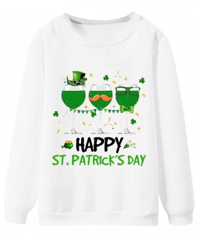 Womens St. Patrick's Day Clover Printed Hoodies Irish Shamrock Green Sweatshirt Long Sleeve Round Neck Pullover Tops White 3 ...