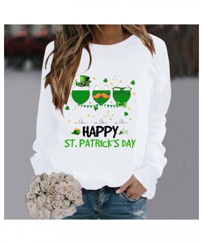 Womens St. Patrick's Day Clover Printed Hoodies Irish Shamrock Green Sweatshirt Long Sleeve Round Neck Pullover Tops White 3 ...