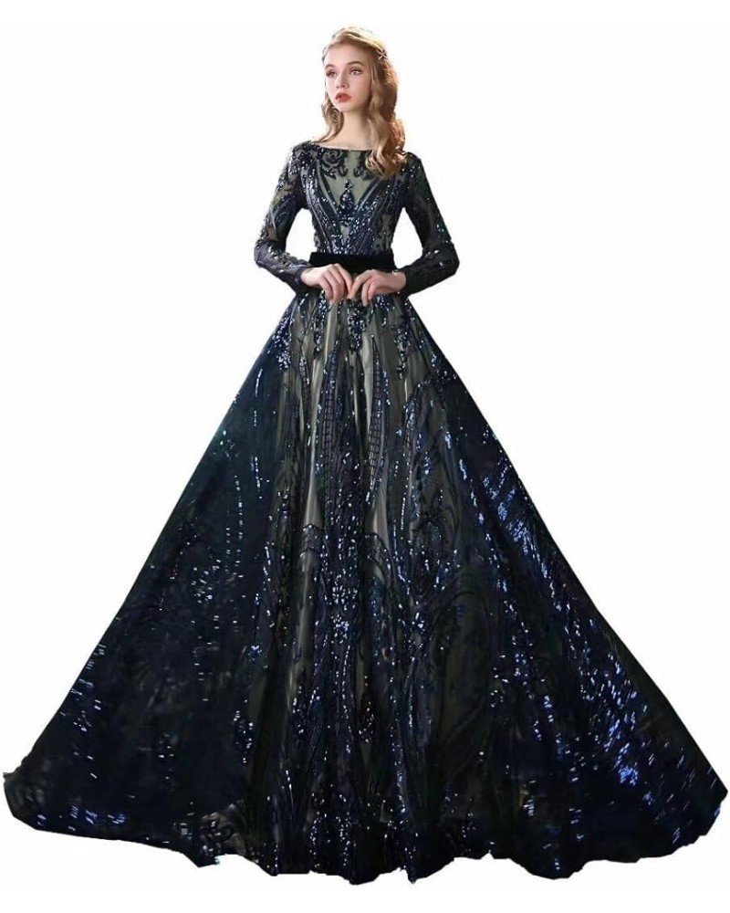 Sequined Evening Dress Green Prom Dress Detachable Skirt Mermaid Gowns Navy Blue3 $44.64 Dresses