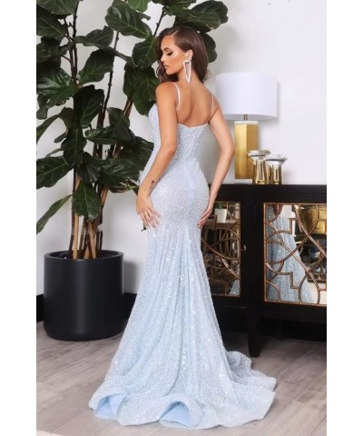 Mermaid Sequin Prom Dress Sparkly Spaghetti Straps Ball Gown Satin Formal Evening Dresses Pleated Rose Gold $35.47 Dresses