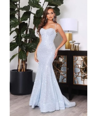 Mermaid Sequin Prom Dress Sparkly Spaghetti Straps Ball Gown Satin Formal Evening Dresses Pleated Rose Gold $35.47 Dresses