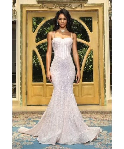 Mermaid Sequin Prom Dress Sparkly Spaghetti Straps Ball Gown Satin Formal Evening Dresses Pleated Rose Gold $35.47 Dresses