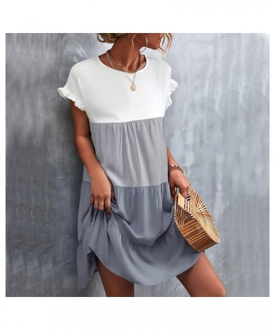 Vintage Round Neck Casual Loose A Line Color Block Striped Swing Summer Dress Beach Dresses Gray $10.68 Dresses