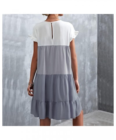 Vintage Round Neck Casual Loose A Line Color Block Striped Swing Summer Dress Beach Dresses Gray $10.68 Dresses