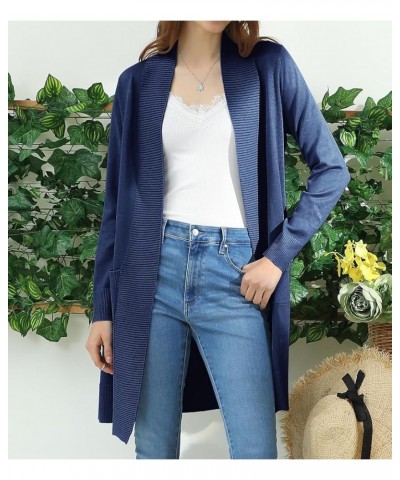 Womens Casual Long Knit Cardigan Long Sleeve with Pockets Lightweight Open Front Sweater Jacket with Plus Size Awocal0273_nav...