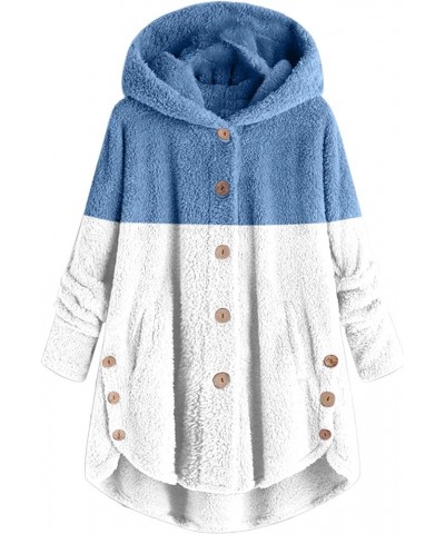 Womens Sherpa Teddy Coat With Hood Fleece Fuzzy Winter Jackets Button Down Cardigan Cute Warm Loungewear 2023 J03-blue $9.11 ...