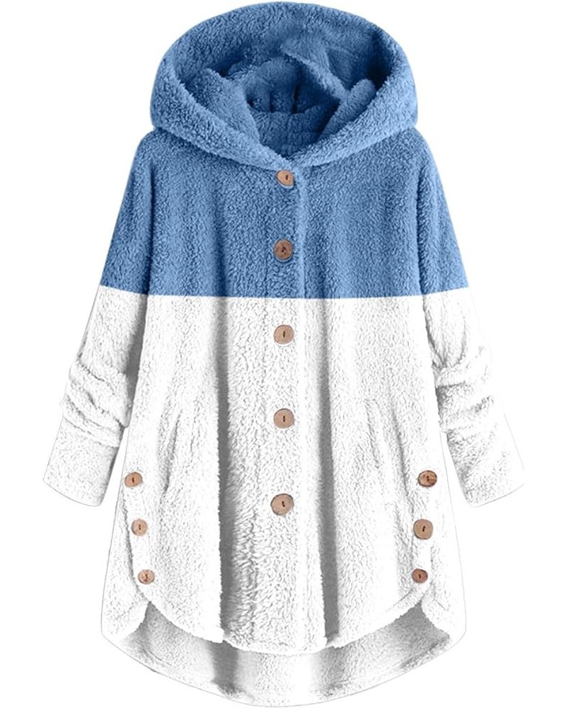 Womens Sherpa Teddy Coat With Hood Fleece Fuzzy Winter Jackets Button Down Cardigan Cute Warm Loungewear 2023 J03-blue $9.11 ...