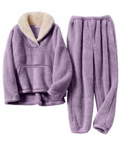 Women' s Fluffy Fleece Pajamas Set Winter 2 Piece Plush Pullover and Pants Loungewear Sleepwear with Pockets 01purple $12.59 ...