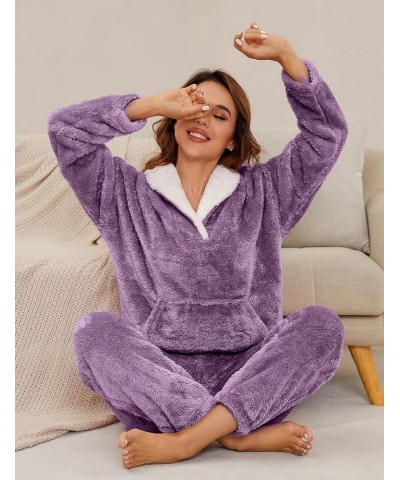 Women' s Fluffy Fleece Pajamas Set Winter 2 Piece Plush Pullover and Pants Loungewear Sleepwear with Pockets 01purple $12.59 ...