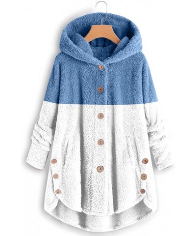 Womens Sherpa Teddy Coat With Hood Fleece Fuzzy Winter Jackets Button Down Cardigan Cute Warm Loungewear 2023 J03-blue $9.11 ...