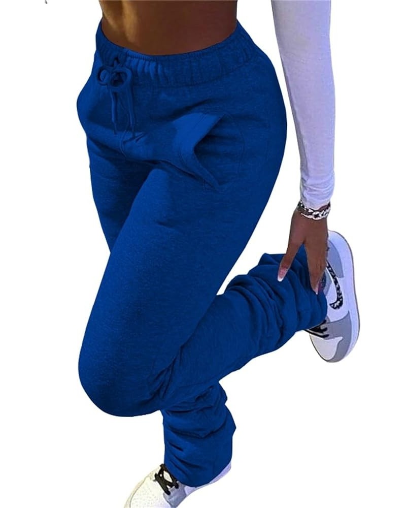 Women Stacked Flared Long Pants Thick Warm Lined Sweatpants Jogger Y2K Pants for Winter XS-3XL Blue $11.44 Pants