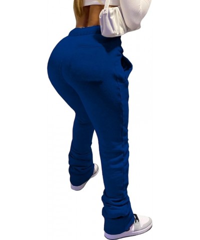 Women Stacked Flared Long Pants Thick Warm Lined Sweatpants Jogger Y2K Pants for Winter XS-3XL Blue $11.44 Pants