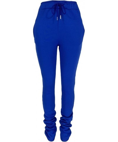 Women Stacked Flared Long Pants Thick Warm Lined Sweatpants Jogger Y2K Pants for Winter XS-3XL Blue $11.44 Pants