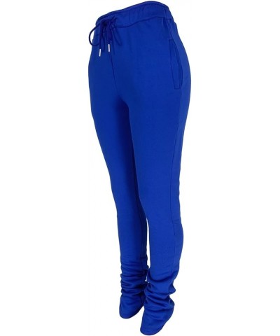 Women Stacked Flared Long Pants Thick Warm Lined Sweatpants Jogger Y2K Pants for Winter XS-3XL Blue $11.44 Pants