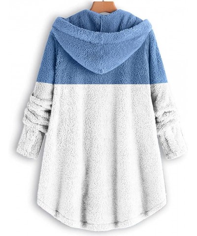 Womens Sherpa Teddy Coat With Hood Fleece Fuzzy Winter Jackets Button Down Cardigan Cute Warm Loungewear 2023 J03-blue $9.11 ...