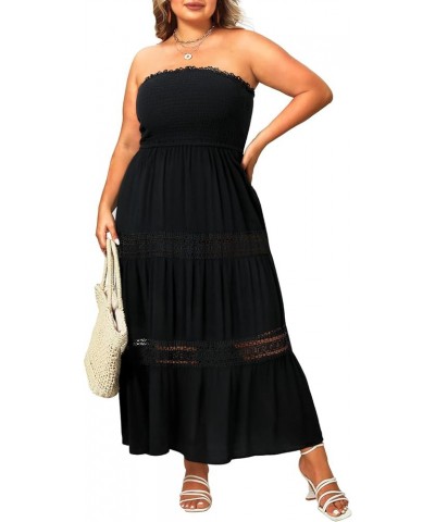 Women's Summer Strapless Maxi Dress Plus Size Casual Tube Top Beach Long Bohemian Smocked Sundress Black $26.94 Dresses