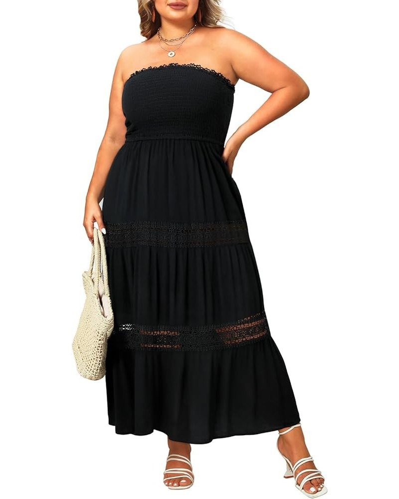 Women's Summer Strapless Maxi Dress Plus Size Casual Tube Top Beach Long Bohemian Smocked Sundress Black $26.94 Dresses