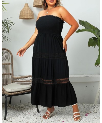 Women's Summer Strapless Maxi Dress Plus Size Casual Tube Top Beach Long Bohemian Smocked Sundress Black $26.94 Dresses