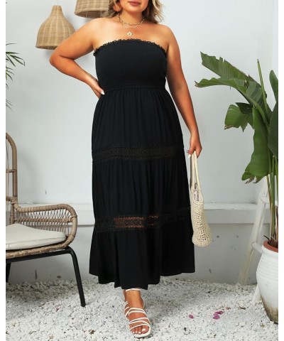 Women's Summer Strapless Maxi Dress Plus Size Casual Tube Top Beach Long Bohemian Smocked Sundress Black $26.94 Dresses