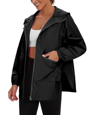 Women's Waterproof Raincoat Lightweight Rain Jacket Hooded Windbreaker With Pockets for Outdoor Hiking Travel Black $27.13 Coats