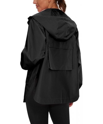 Women's Waterproof Raincoat Lightweight Rain Jacket Hooded Windbreaker With Pockets for Outdoor Hiking Travel Black $27.13 Coats