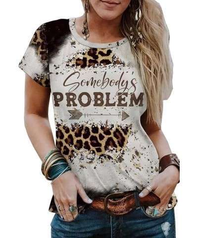 Somebody's Problem Leopard Bleached T-Shirt for Women Country Music Shirt Vintage Graphic Tee Cowgirl Short Sleeve Top Beige ...