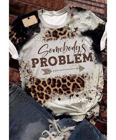 Somebody's Problem Leopard Bleached T-Shirt for Women Country Music Shirt Vintage Graphic Tee Cowgirl Short Sleeve Top Beige ...