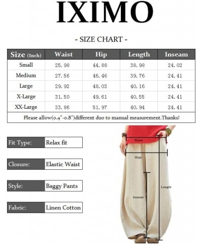 Women's Casual Cotton Linen Baggy Pants with Elastic Waist Relax Fit Lantern Trouser Navy Blue $25.51 Pants