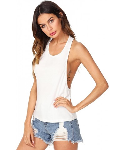 Women's Sleeveless Flowy Loose Fit Racerback Yoga Workout Tank Top White $8.15 Activewear