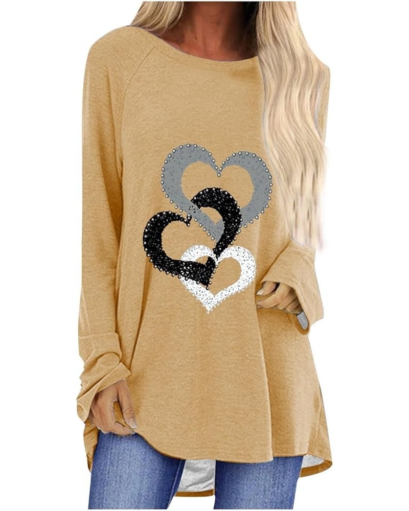 Women Fall Long Sleeve Shirts Heart Print Tee Shirt Loose Ruffle Hem Shirt Lightweight Long Sleeve Tunic Tops 04 Yellow $11.0...