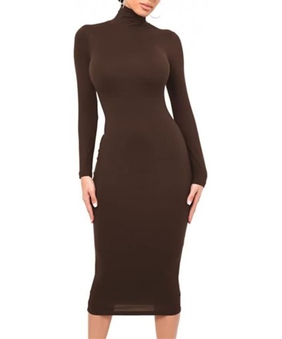 Women's Dresses Fall Long Sleeve Snake Printed Zipper Neck Knit Bodycon Evening Party Long Dress S5-coffee $16.84 Dresses