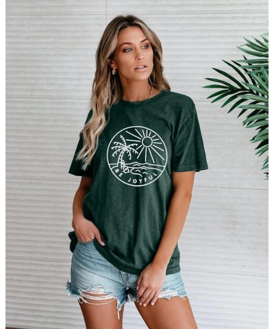 Be Joyful Sunshine T-Shirt Women Beach Coconut Trees Graphic Shirt Spring Vacation Tee Tops Green $8.84 T-Shirts