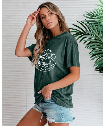 Be Joyful Sunshine T-Shirt Women Beach Coconut Trees Graphic Shirt Spring Vacation Tee Tops Green $8.84 T-Shirts