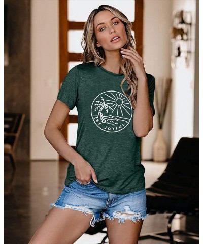 Be Joyful Sunshine T-Shirt Women Beach Coconut Trees Graphic Shirt Spring Vacation Tee Tops Green $8.84 T-Shirts