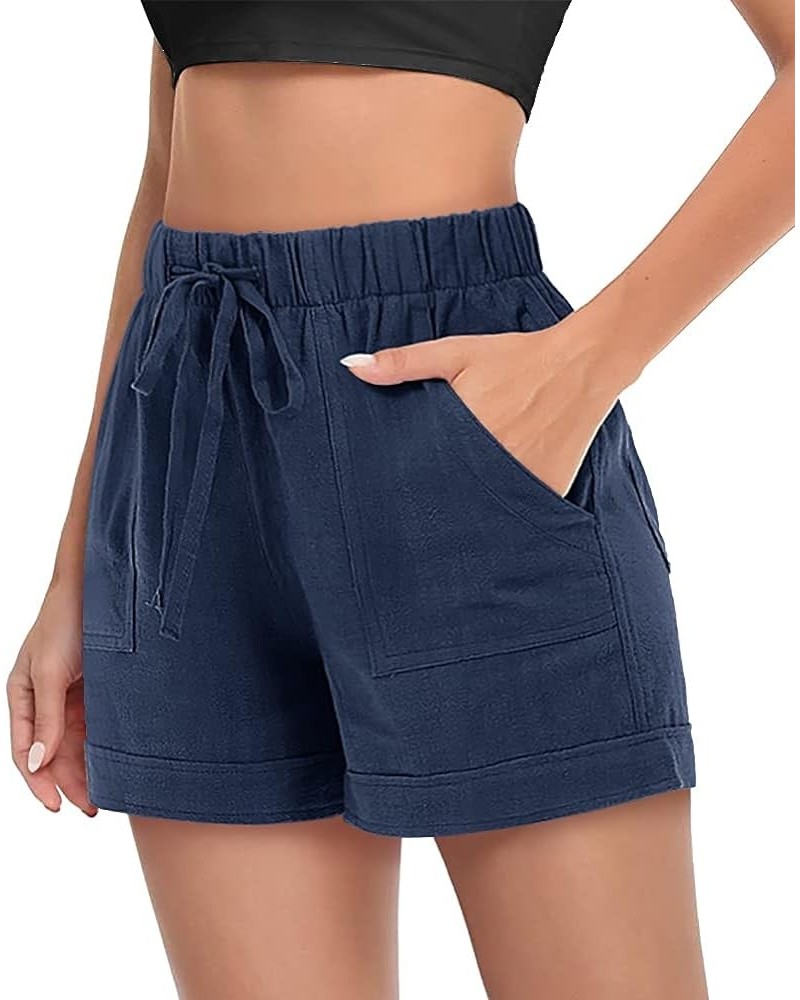 Women's Casual Shorts Elastic Beach Boho Comfy Ruffle Hem Summer Beach Flowy Short 02deep Blue $14.84 Shorts