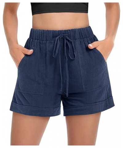 Women's Casual Shorts Elastic Beach Boho Comfy Ruffle Hem Summer Beach Flowy Short 02deep Blue $14.84 Shorts