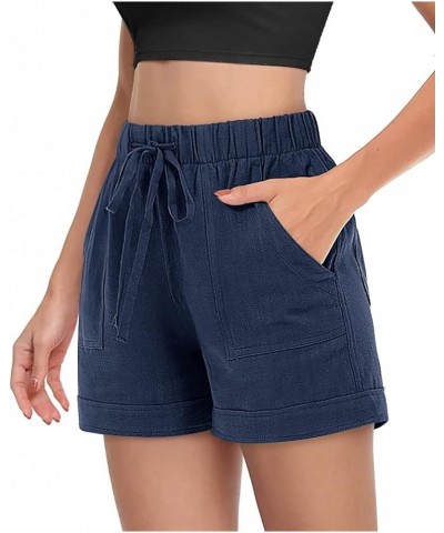 Women's Casual Shorts Elastic Beach Boho Comfy Ruffle Hem Summer Beach Flowy Short 02deep Blue $14.84 Shorts