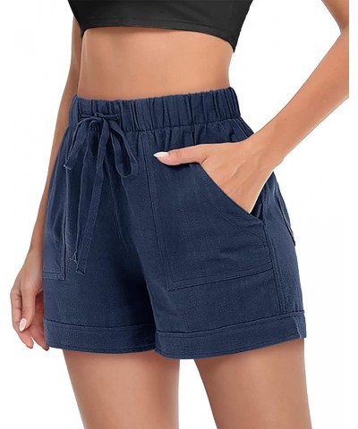 Women's Casual Shorts Elastic Beach Boho Comfy Ruffle Hem Summer Beach Flowy Short 02deep Blue $14.84 Shorts