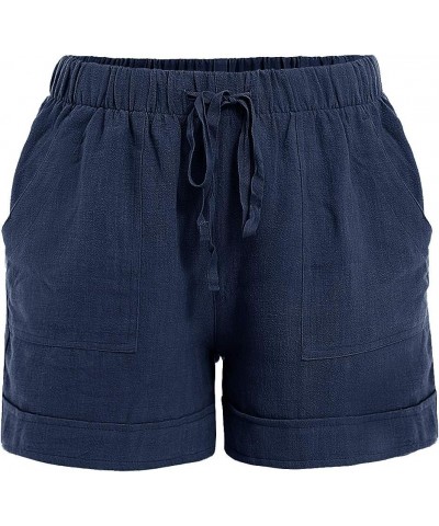 Women's Casual Shorts Elastic Beach Boho Comfy Ruffle Hem Summer Beach Flowy Short 02deep Blue $14.84 Shorts