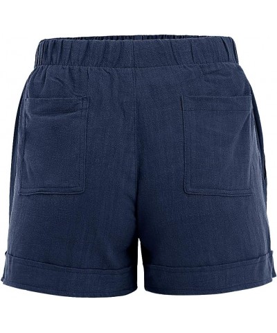 Women's Casual Shorts Elastic Beach Boho Comfy Ruffle Hem Summer Beach Flowy Short 02deep Blue $14.84 Shorts