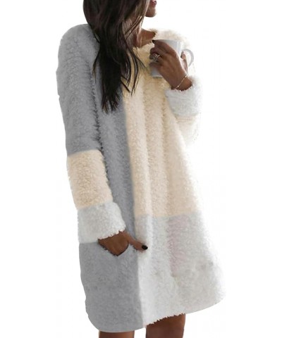 Womens Fleece Tunic Pullover Long Sherpa Dress Color Block Fuzzy Sweatshirts Oversized Fluffy Coat with Pockets Beige $10.12 ...