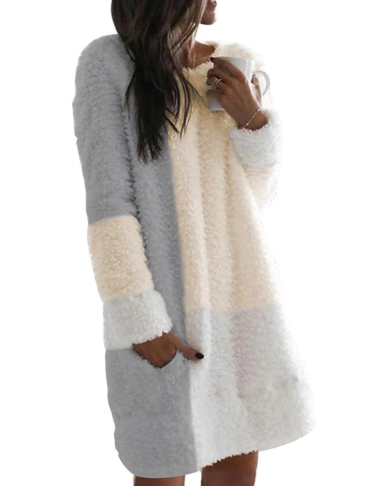 Womens Fleece Tunic Pullover Long Sherpa Dress Color Block Fuzzy Sweatshirts Oversized Fluffy Coat with Pockets Beige $10.12 ...