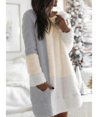 Womens Fleece Tunic Pullover Long Sherpa Dress Color Block Fuzzy Sweatshirts Oversized Fluffy Coat with Pockets Beige $10.12 ...